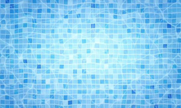 Summer background. Swimming pool bottom caustics ripple and flow with waves background. Overhead view. Texture of water surface. Vector background