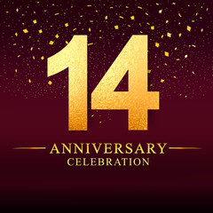 4 years anniversary. celebration logotype 14th years.Logo with golden and on dark pink background, vector design for invitation card, greeting card. 