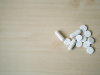 Fototapeta na wymiar medicine close up image on wood table.