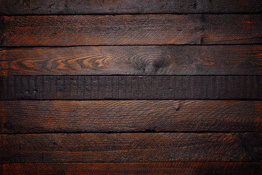 Fototapeta Dark wooden planks table background flatlay