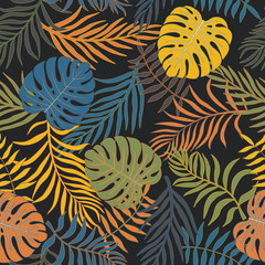 Tropical background with palm leaves. Seamless floral pattern. Summer vector illustration