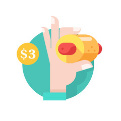 Hot dog. Tasty sausage in a bun. Vector illustration in flat style.