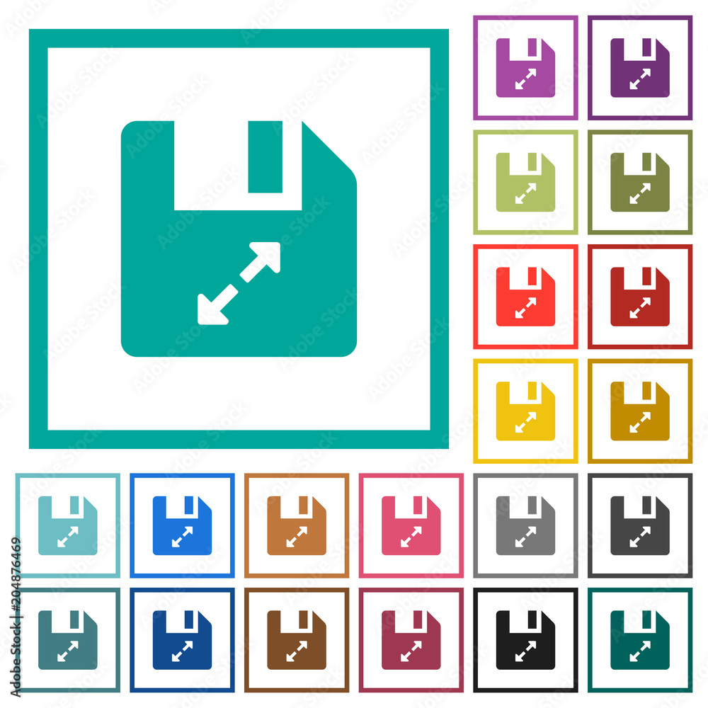 Poster uncompress file flat color icons with quadrant frames