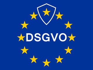 General data protection regulation, abbreviation: DSGVO. Protection of natural persons with regard to the processing of personal data. Shield and stars of the European Union. Vector illustration