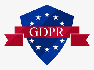 General data protection regulation, abbreviation: DSGVO. Protection of natural persons with regard to the processing of personal data. Shield and stars of the European Union. Vector illustration