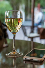 glass of wine in restaurant