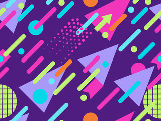 Obraz premium Memphis seamless pattern. Geometric elements memphis in the style of 80s. Points and dotted lines. Vector illustration