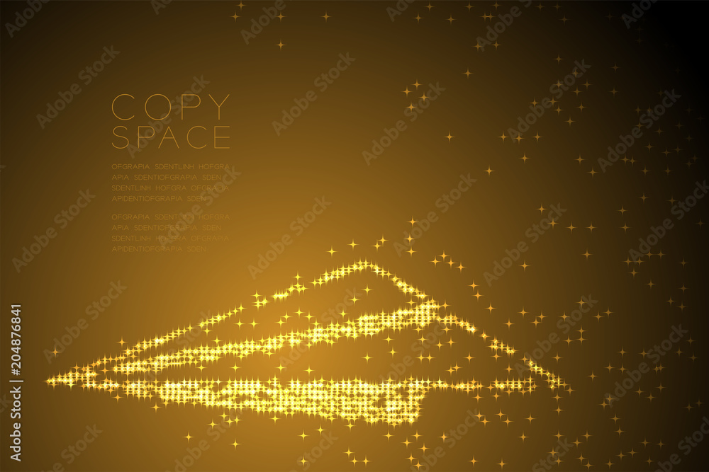 Poster abstract shiny star pattern paper plane shape, business vision concept design gold color illustratio