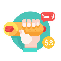 Hot dog. Tasty sausage in a bun. Vector illustration in flat style.