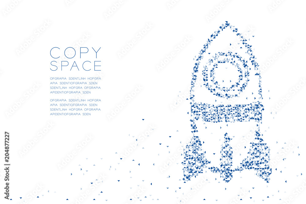 Aufkleber abstract geometric polygon square box and triangle pattern cartoon rocket spaceship shape, space exp