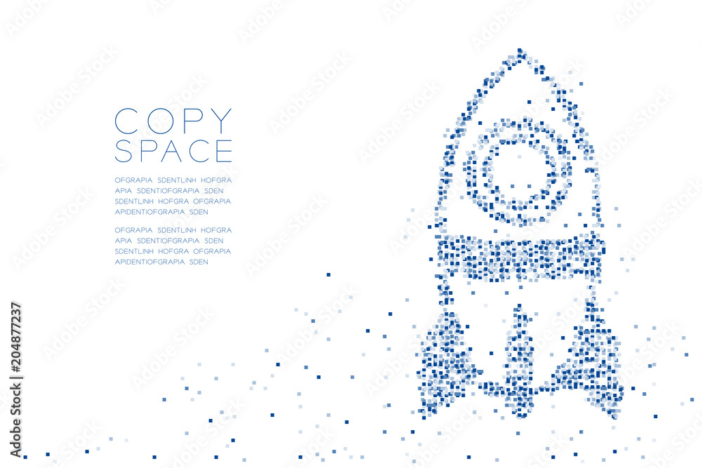 Poster abstract geometric square box pattern cartoon rocket spaceship shape, space exploration concept desi