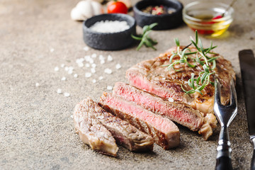 Medium rare grilled steak