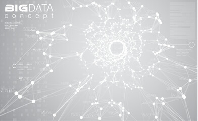 Big data light grey background vector illustration. White information streams center visualization. Future digital technology. Futuristic infographic. Cyber aesthetic design.