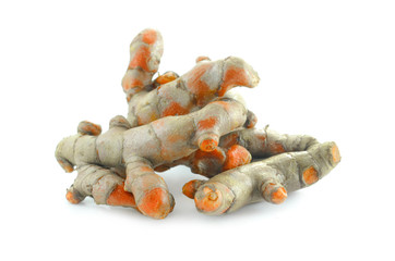 turmeric roots isolated on white background