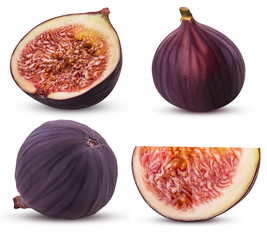 Collection fresh figs fruit, whole, slice, cut in half