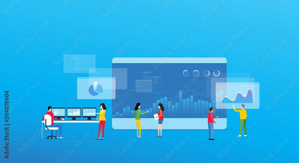 Aufkleber business analytics design concept and business team meeting for working on dashboard monitor
