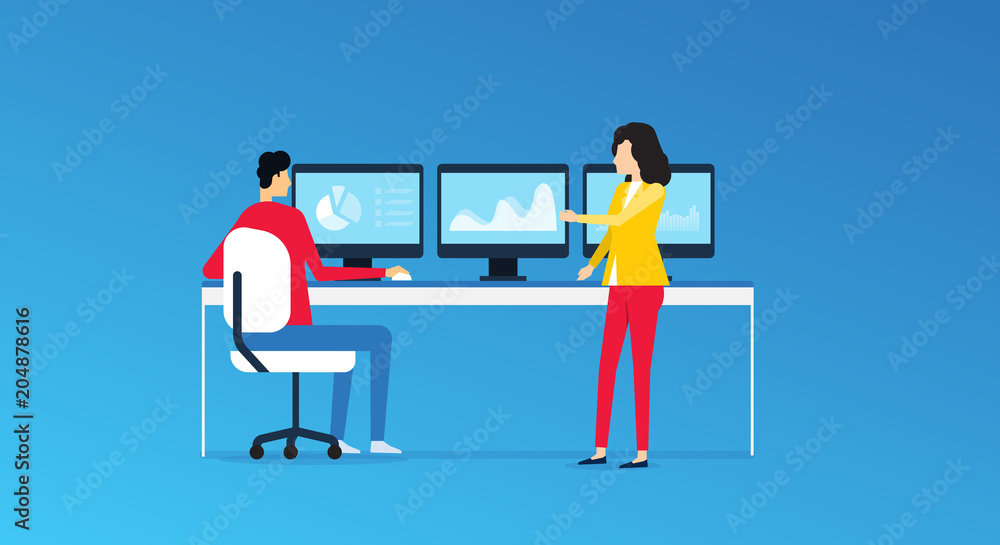Poster business analytics design concept and  business team meeting for working  on dashboard monitor 