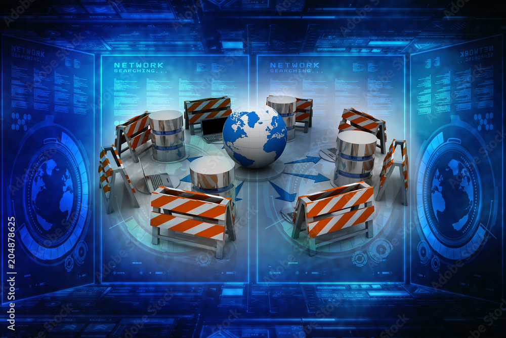 Poster 3d rendering database storage data base near networking