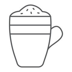 Latte thin line icon, coffee and cafe, coffee mug sign vector graphics, a linear pattern on a white background, eps 10.