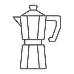 Moka pot thin line icon, coffee and cafe, coffeemaker sign vector graphics, a linear pattern on a white background, eps 10.
