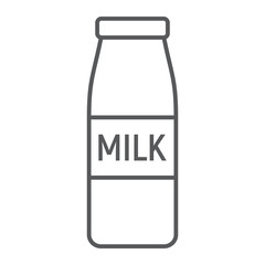 Bottle of milk thin line icon, drink and food, dairy sign vector graphics, a linear pattern on a white background, eps 10.