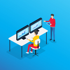 business analytics design concept and  business team meeting for working  on dashboard monitor 