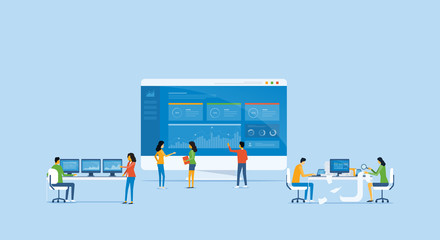 business analytics design concept and  business team meeting for working  on dashboard monitor 
