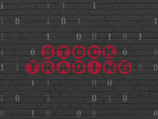 Obraz premium Business concept: Painted red text Stock Trading on Black Brick wall background with Binary Code