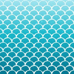 Mermaid tale on trendy gradient background. Square backdrop with mermaid tale ornament. Bright color transitions. Fish scale banner and invitation. Underwater and sea pattern. Turquoise, blue colors.