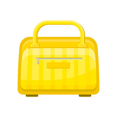 Flat vector icon of yellow handbag with zippered pocket. Hand luggage. Small travel bag for carry personal items