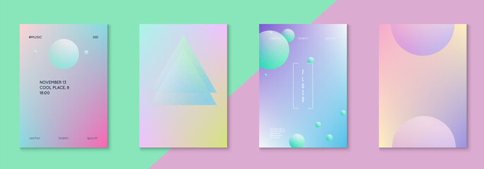 Fototapeta premium Cover fluid set with round shape. Gradient circles on holographic background. Modern hipster template for placard, presentation, banner, flyer, brochure. Minimal cover fluid in vibrant neon colors.