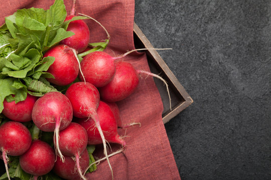 Radish bunch, diet food, agriculture background.