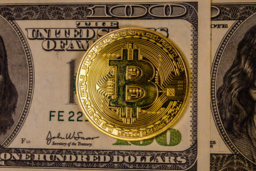 Bitcoin on the one hundred dollar bills