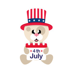 4 july cartoon cute dog in hat sitting with calendar