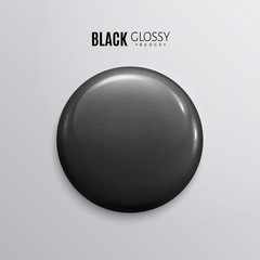 Blank black glossy badge or button. 3d render.