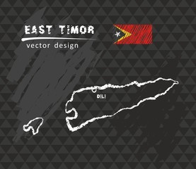 East Timor map, vector pen drawing on black background