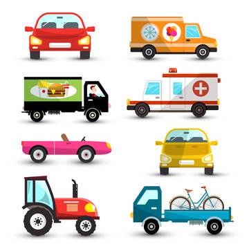Cars Set. Vector Car Collection Isolated on White Background.