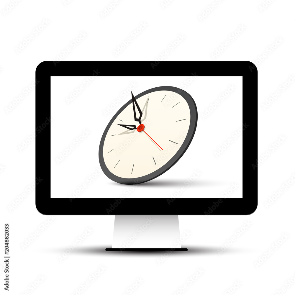Poster clock on computer screen vector icon