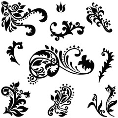 Set of floral decorative borders. Ornate scroll design elements. Vintage Borders Set. Vector illustration.