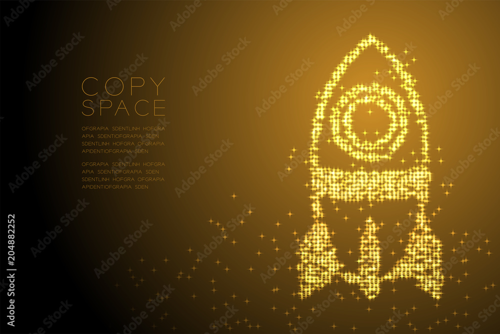 Aufkleber abstract shiny star pattern cartoon rocket spaceship shape, space exploration concept design gold co