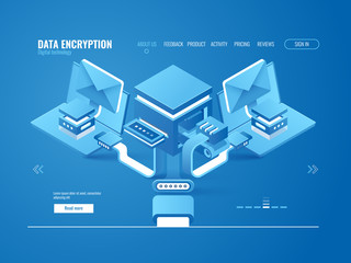 Data encryption process concept, data factory, automated sending email and messages