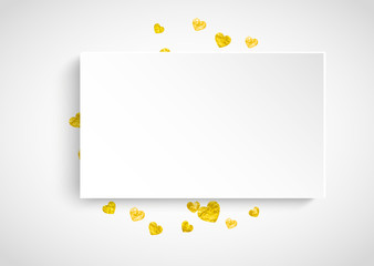 Heart paper label for Valentine day with glitter. February 14th day. Vector confetti for heart paper label template. Grunge hand drawn texture. Love theme for poster, gift certificate, banner.