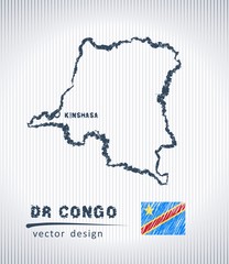  DR Congo national vector drawing map on white background