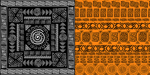 Set of seamless background ethnic hand drawn colorful pattern.