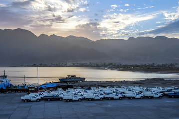 Sinai Peninsula, Egypt, 22 February 2008: Cars at Nuweiba Port