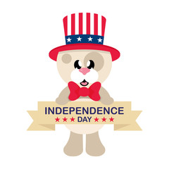 4 july cartoon cute dog in hat with sign