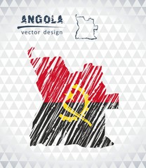 Angola vector map with flag inside isolated on a white background. Sketch chalk hand drawn illustration