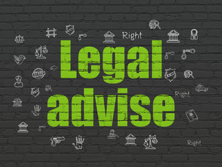 Law concept: Painted green text Legal Advise on Black Brick wall background with  Hand Drawn Law Icons