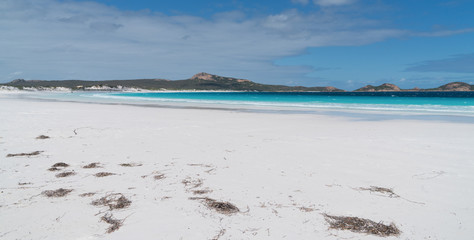 White beach of Lucky Bay on an overcast day, one of the most beautiful places in the Cape Le Grand National Park, Western Australia