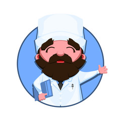 Portrait of medical person with a folder for user profile picture. Avatar icon of the doctor isolated on white background. Cartoon vector illustration.